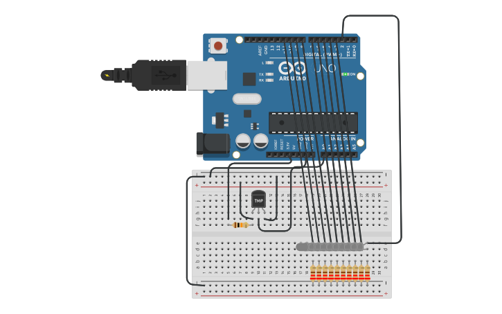 Circuit design Комнатный термометр - Tinkercad