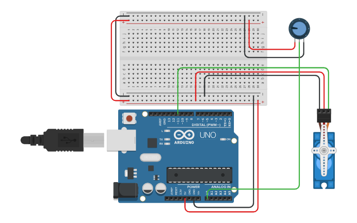 Circuit design Arduino Eğitim 7 - Pot ile Servo Motor Kontrol | Tinkercad