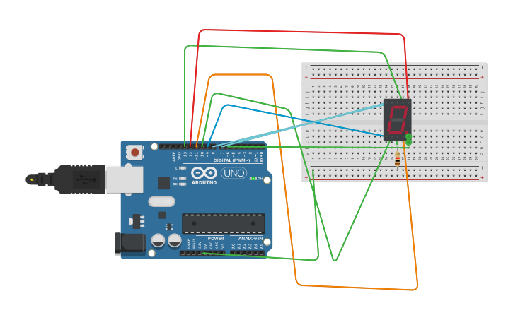 Circuit design 7 SEGAMENT DISPLAY USING ARDUINO BOARD - Tinkercad