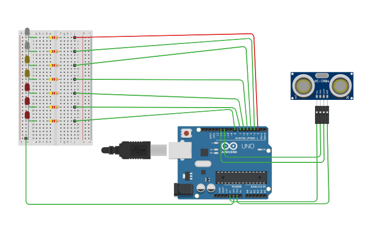 Circuit design LED Distance Indicator - Tinkercad