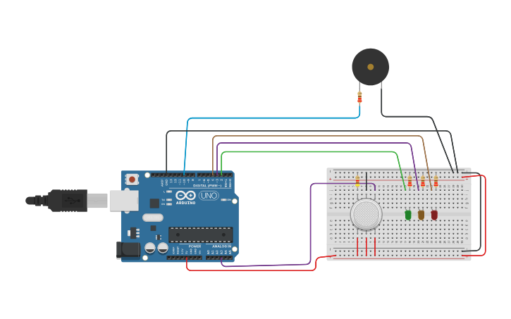 Circuit design Smoke alarm - Tinkercad