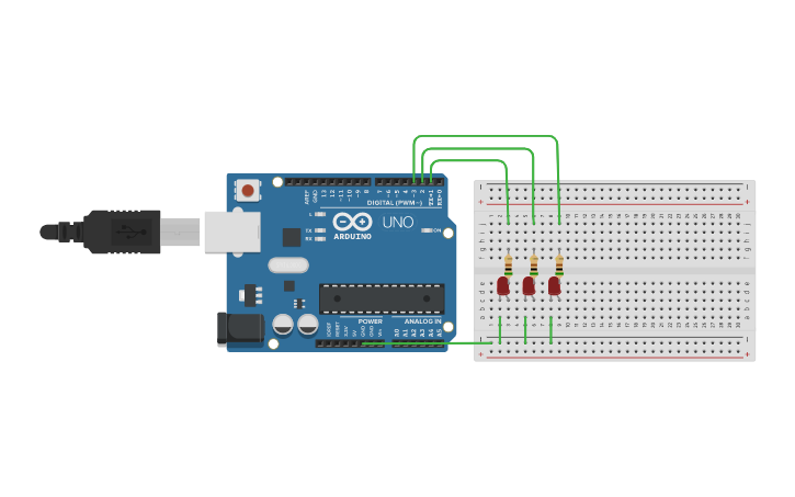 Circuit design Arduino 3 LED Blink - Tinkercad