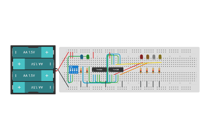Circuit design Decodificador 2x4 - Tinkercad