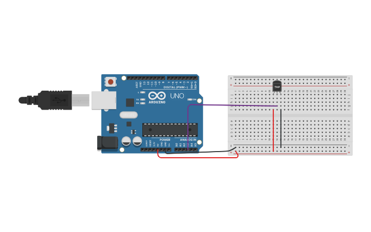 Circuit design Interface the temperature sensor with Arduino - Tinkercad