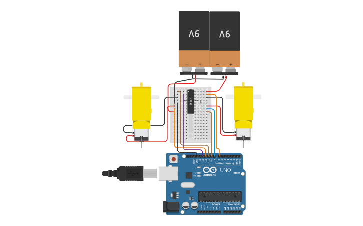 Circuit design Two motors with Arduino - Tinkercad