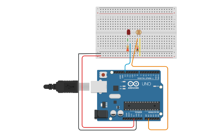 Circuit design Photoresistor to LED - Corona_10 - Faraday - Tinkercad