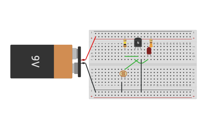 Circuit design Example darkness detector - Tinkercad