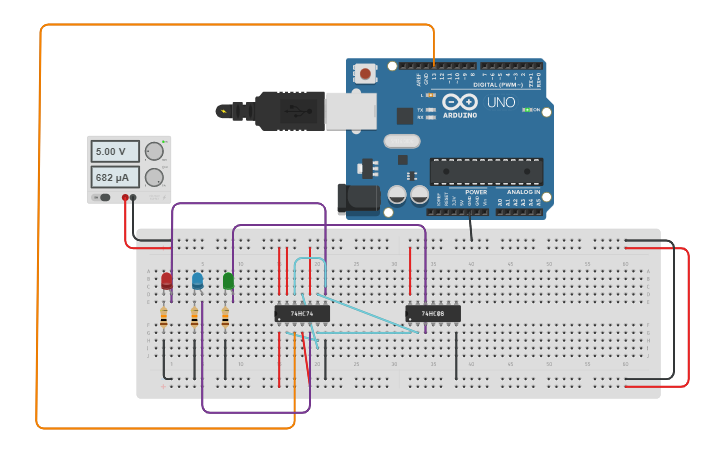 Circuit design Traffic Lights - Tinkercad