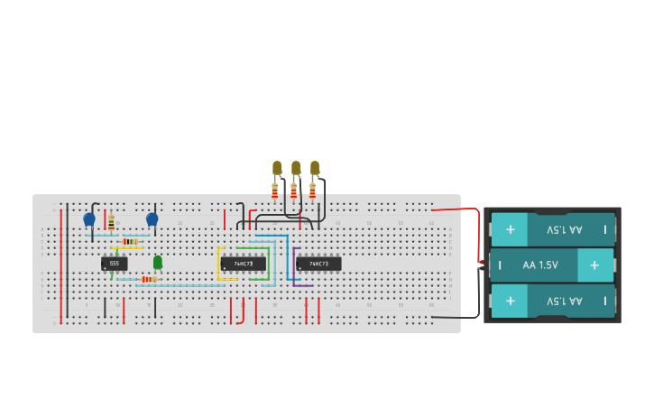 Circuit design 3 BIT UP COUNTER - Tinkercad
