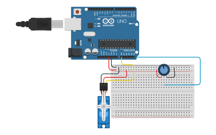 Circuit design SERVO Motor w/ Potentiometer | Tinkercad