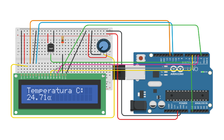 Circuit design SENSOR TEMPERATURA Display LCD | Tinkercad