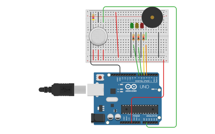 Circuit design Smoke Alarm - Tinkercad