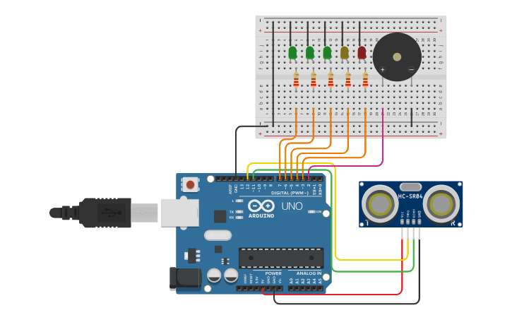 Circuit design Парктроник - Tinkercad