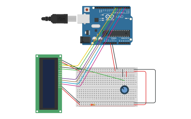 Circuit design Copy of Pantalla LCD 16X2 a Arduino UNO - Tinkercad