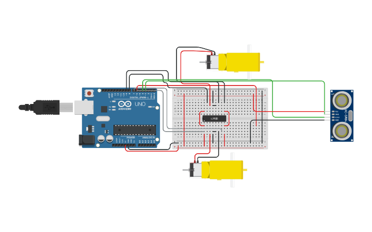 Circuit design Circuito de motores con sensor de ultrasonido - Tinkercad