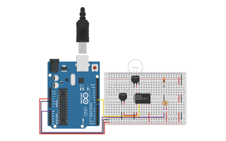 Circuit design I/O Relay LU-5-R (By LDR SENSOR) - Tinkercad