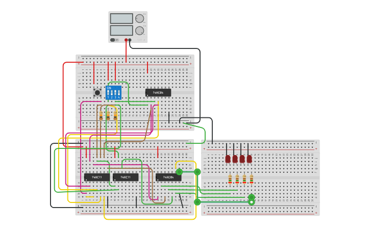 Circuit design demultiplexer 1 a 4 - Tinkercad