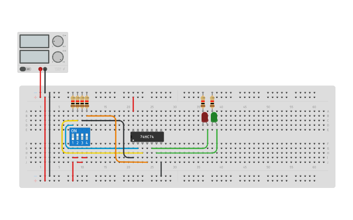 Circuit design Flip Flop- 74HC74 - Tinkercad