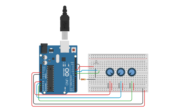 Circuit design Led RGB Pontenciometro | Tinkercad