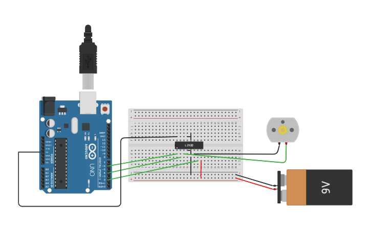 Circuit design INTERFACING OF DC MOTOR - Tinkercad