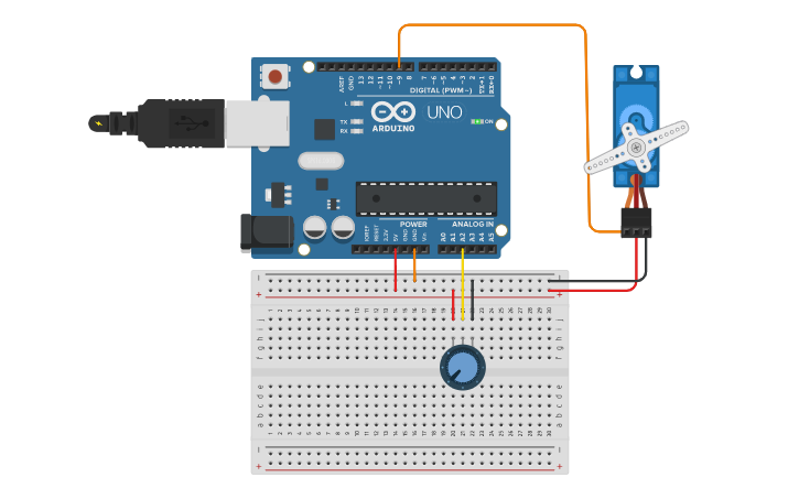 Circuit design Lab 12-3 Control Servo with Potentiometer - Tinkercad
