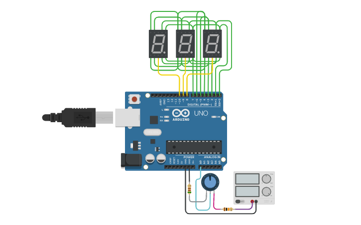 Circuit design Automotive VoltMeter Arduino - Tinkercad