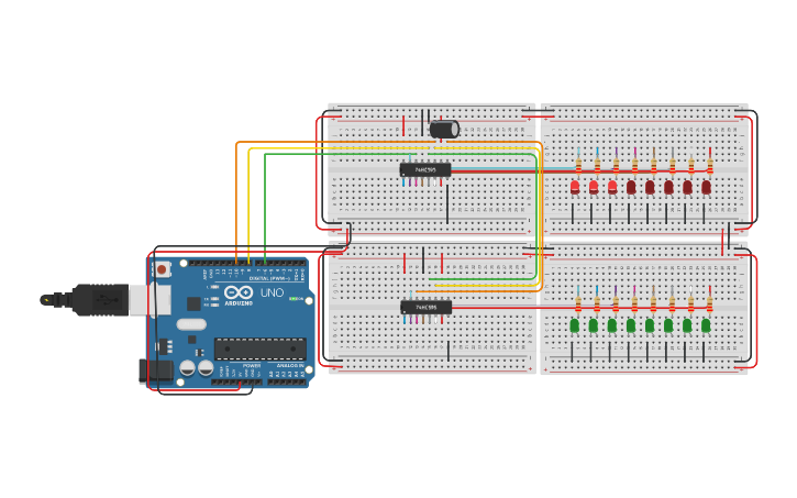 Circuit design B. SHIFT REGISTER WITH BINARY DISPLAY - Tinkercad