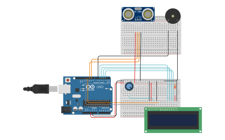 Circuit design PenggarisDigital+LCD(jarak) - Tinkercad