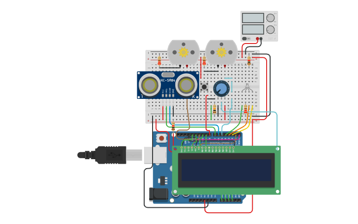 Circuit design Ultrasonic Distance Sensor LED_RGB - Tinkercad
