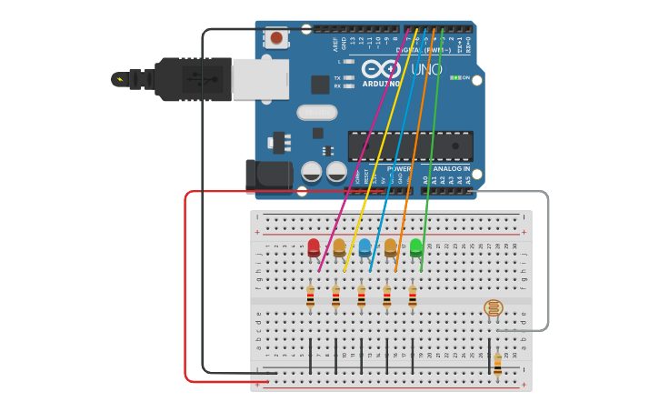 Circuit design led com fotorresistor | Tinkercad