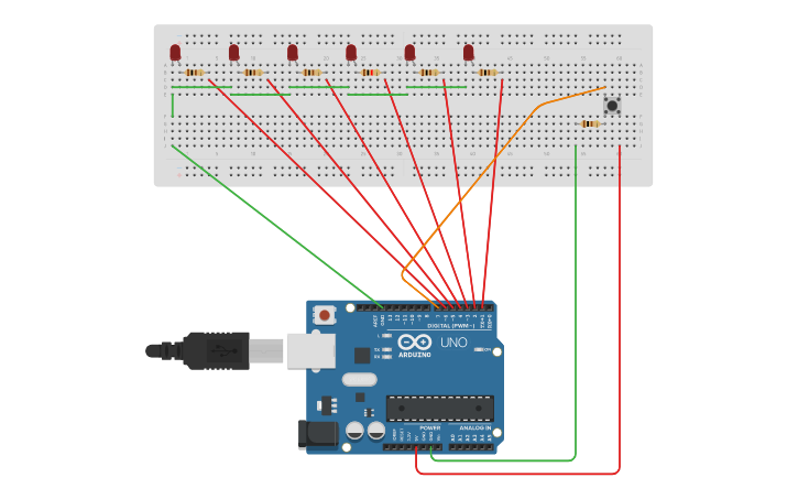 Circuit design Exercise 02 with push button - Tinkercad