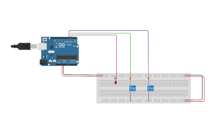 Circuit design compuertas logicas AND, OR, NOR Y XOR - Tinkercad