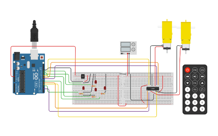Circuit design Two Motor IR-Remote {ARDUINO} Sensor - Tinkercad