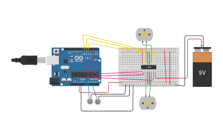 Circuit design Line Following Robot - Tinkercad