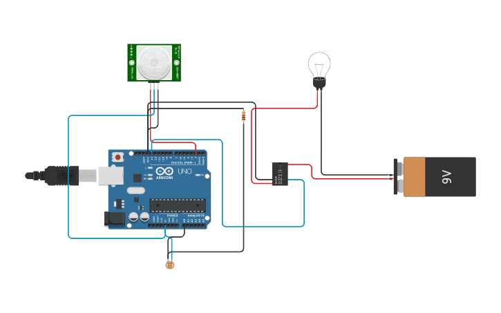 Circuit design LAMPU OTOMATIS - Tinkercad