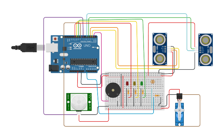 Circuit design semaforo interactivo | Tinkercad