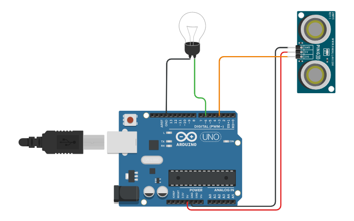 Circuit design encendido de una lampara con sensor - Tinkercad