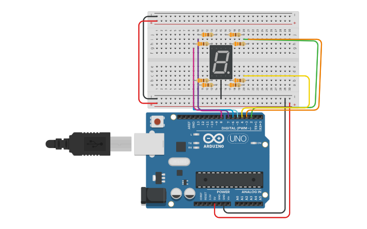 Circuit design VISUALIZADOR DE 7 SEGMENTOS - Tinkercad