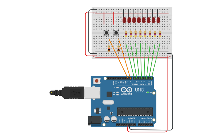Circuit design Ex 3.2 Blinking LEDs with Control - Tinkercad