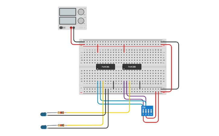 Circuit design Digital Lab Half Adder Using AND,XOR Gate - Tinkercad