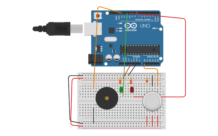 Circuit design SENSOR DE HUMO con led - Tinkercad