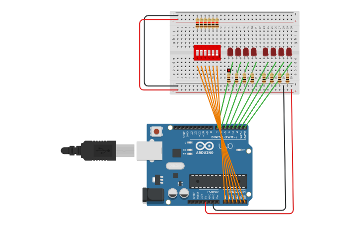 Circuit design Switch and LED array with Arduino - Tinkercad