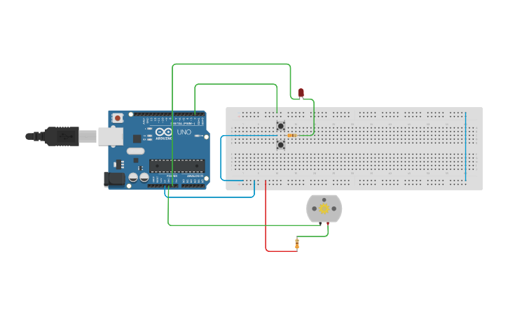 Circuit design Two Push Button and DC - Tinkercad