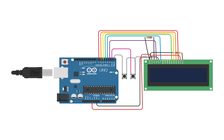 Circuit design Arduino Clock Without RTC Real Time Clock Module on LCD ...