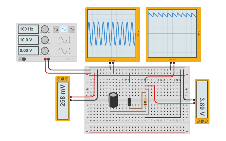 Circuit Design Rangkaian Menggunakan Kapasitor - Tinkercad