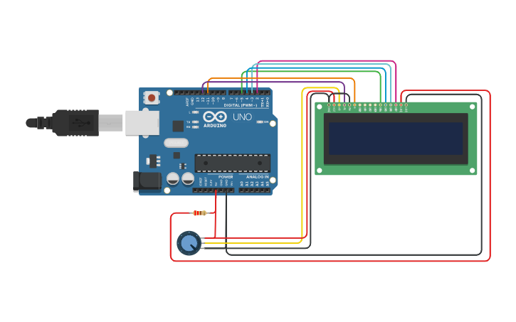 Circuit design LCD 16X2 ARDUINO - Tinkercad