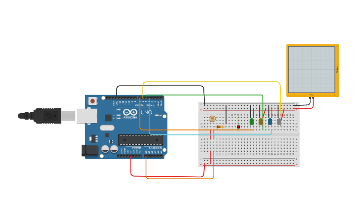 Circuit design photoresistor using 4 LED and arduino - Tinkercad