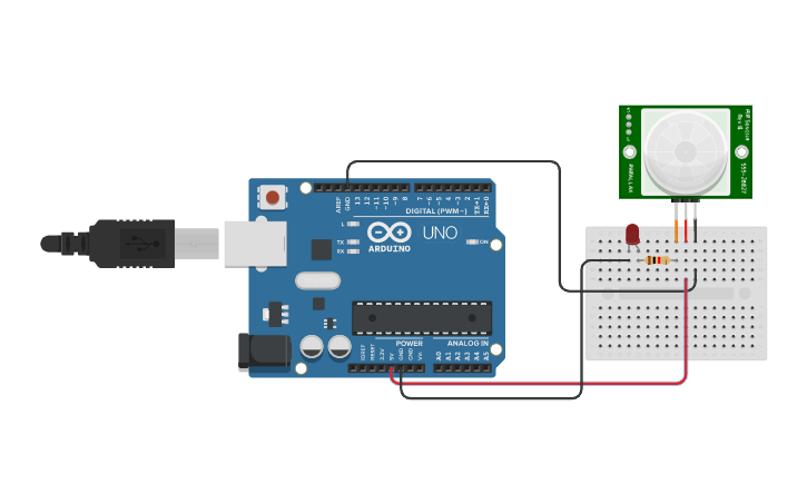 Circuit design PIR sensor using Arduino - Tinkercad