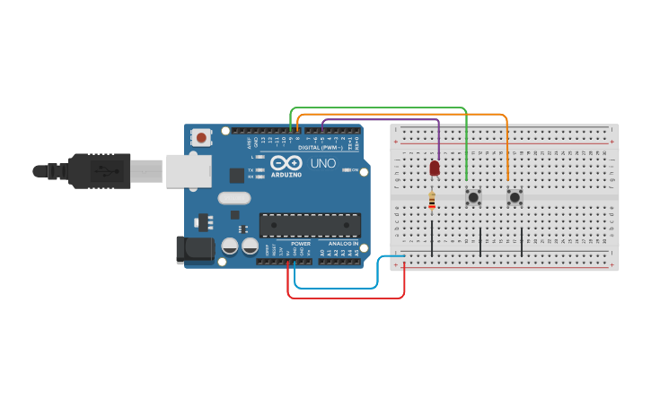 Circuit design ON-OFF Led con botones - Tinkercad