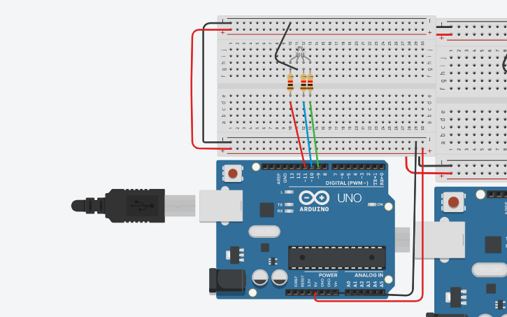 Circuit design LED RGB | Tinkercad